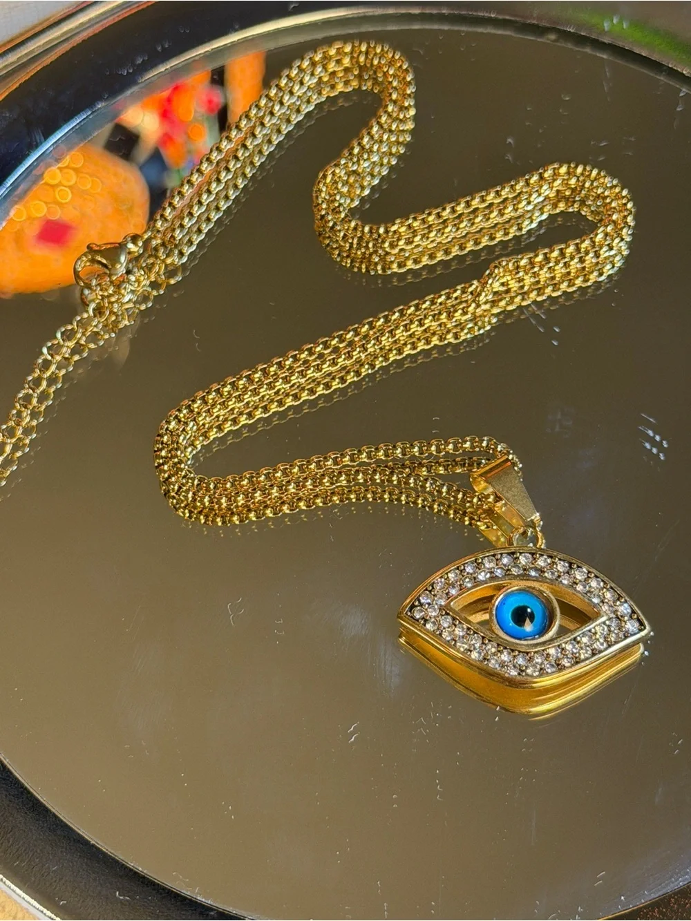 Gold Evil Eye Pendant Necklace with Blue Center - Picture 3 of 5